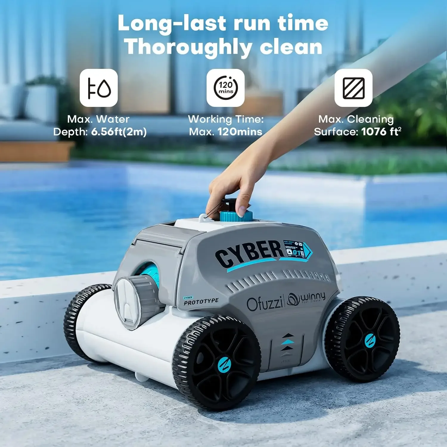 Cyber Cordless Robotic Pool Cleaner, Max.120 Mins Runtime, Self-Parking, Automatic Pool Vacuum for All above/In Ground Pools Up