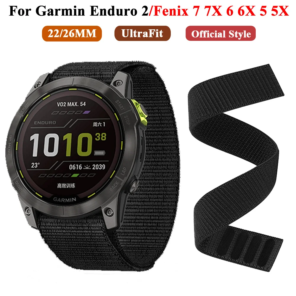 22 26MM Nylon UltraFit Watchband Strap For Garmin Enduro 2 Fenix 7x 7 6X 6Pro 5X 5 935 945 Epix MK1 MK2i Quick Release WristBand