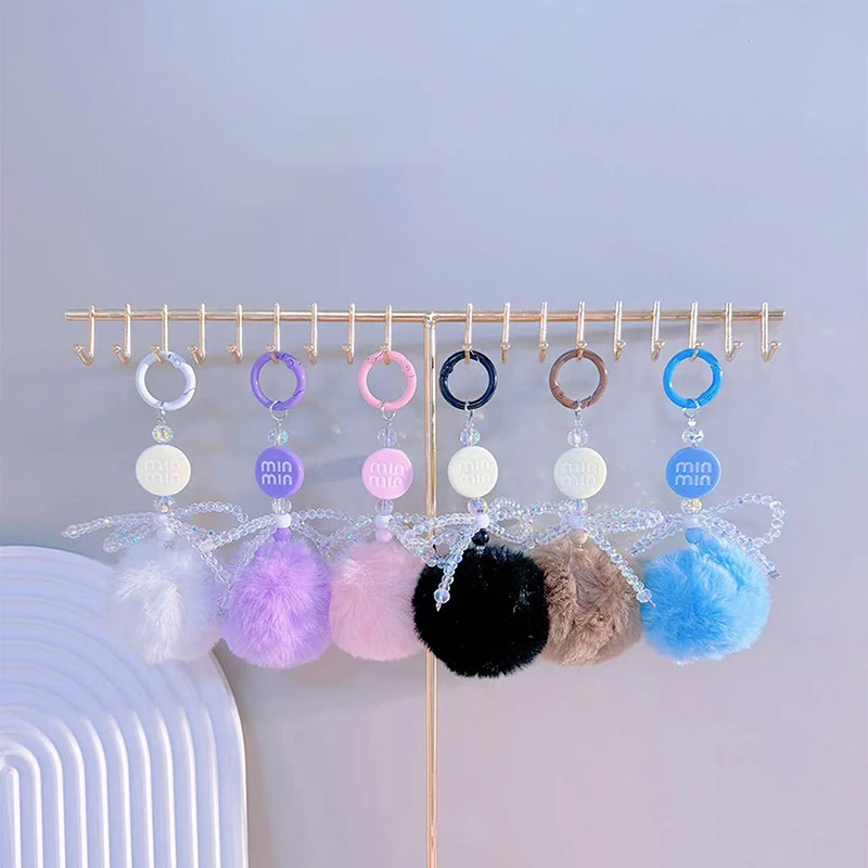 Cute Pompon Hair Ball Bowknot Pendant Key Chain Backpack Hangings Ornaments Gift