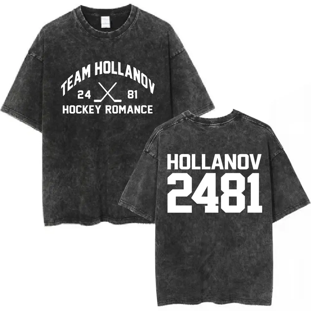 Heated Rivalry Shane Hollander‌ Ilya Rozanov Hollanov 2481 Vintage Washed T-shirt Men's Clothing Harajuku Short Sleeves T Shirts view 2
