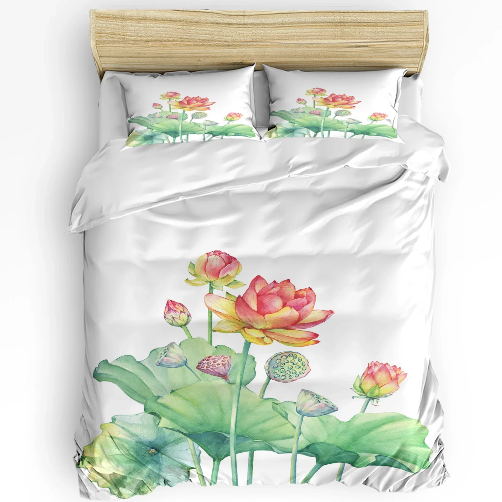 

Plant Lotus Flower White Duvet Cover Bed Bedding Set Double Home Textile Quilt Cover Pillowcases Bedroom Bedding Set No Sheet