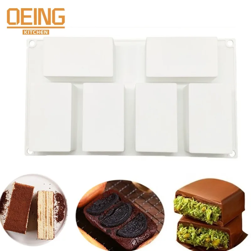 

6 Cavity Rectangular Silicone Baking Molds DIY French Dessert Dubai Chocolate Bread Muffin Mousse Pie Cheesecake Baking Mold