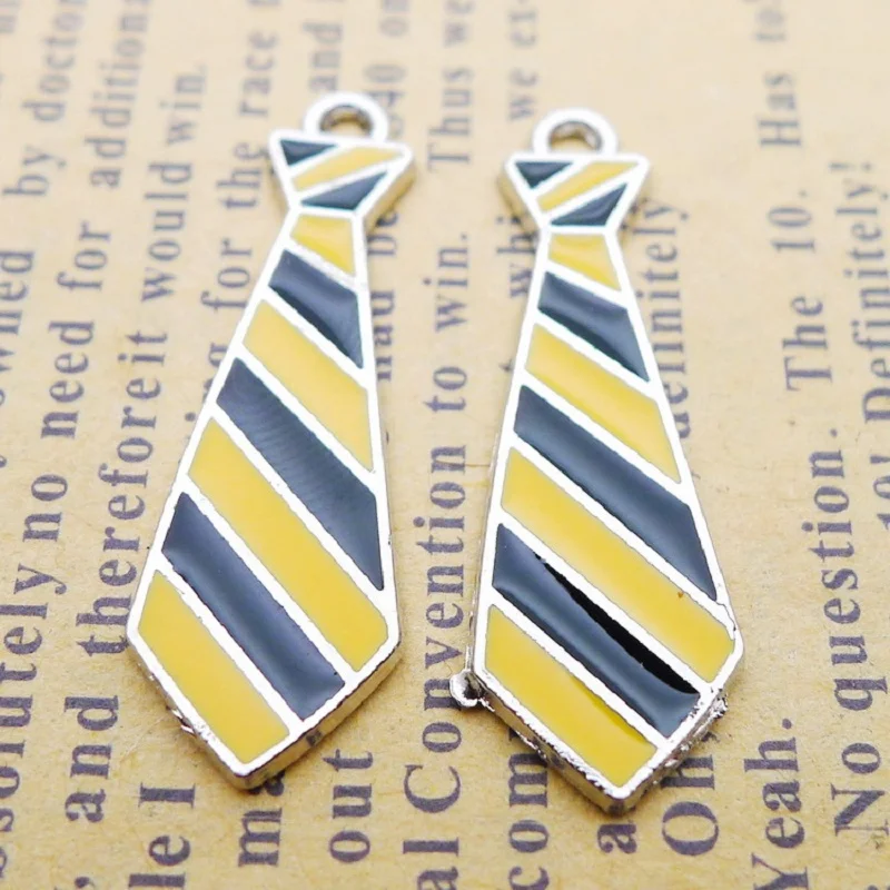 10 Pcs/Lot 11*30mm Alloy Antique Silver Color Enamel Tie Charms Necklace Pendant Accessory For DIY Jewelry Making