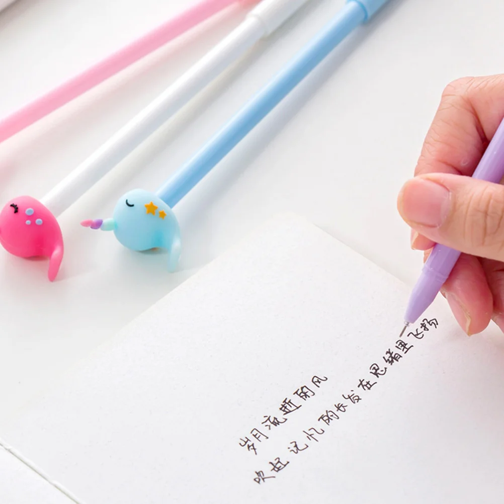 

12Pcs Cartoon Narwhal Gel Pens for Students Adorable Writing Pens Portable Smooth Ink Signature School Stationery