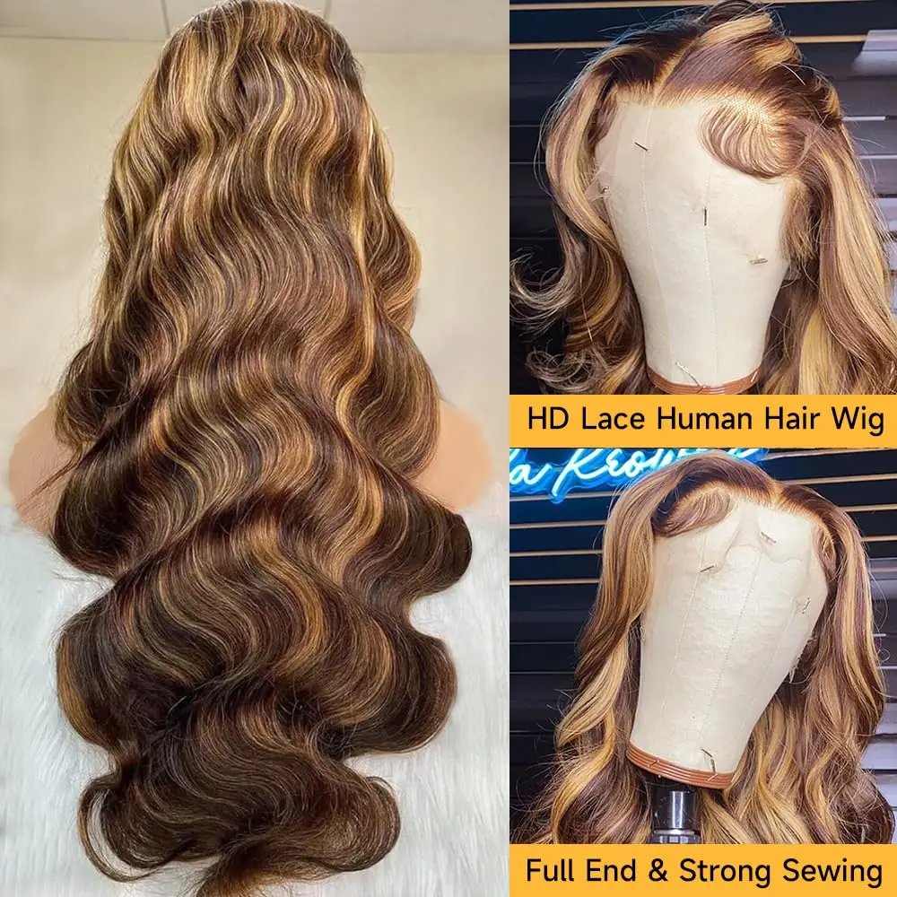 Highlight Ombre Lace Front Pruik Human Hair 4/27 Body Wave Human Hair Pruik 180% Dichtheid 13X4 Hd Lace Frontale Pruiken Voor Zwarte Vrouwen