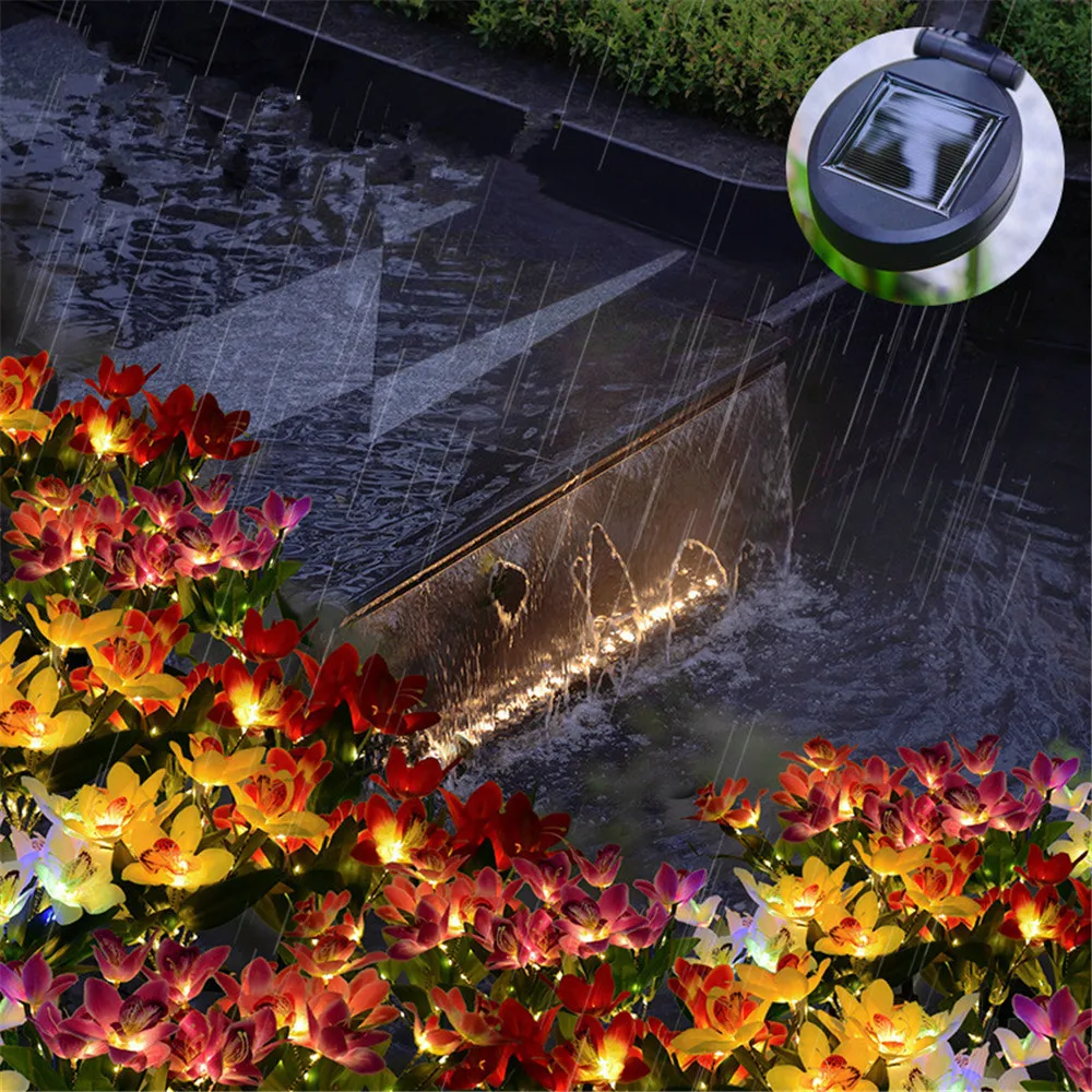 7 Head Solar Orchid Lawn Lamp Outdoor LED Decorative Lights Lamp for Backyard Garden Street Patio Christmas Wedding Decoration