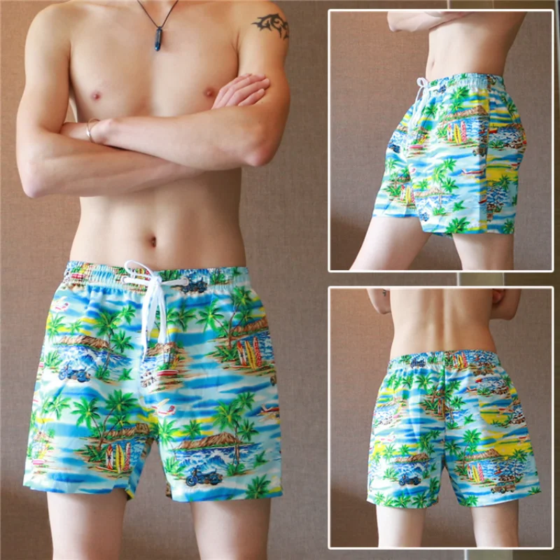 

Мужские трусики, домашняя одежда, пляжные брюки с гавайским принтом, повседневные боксеры, дышащие бикини, летние быстросохнущие шорты