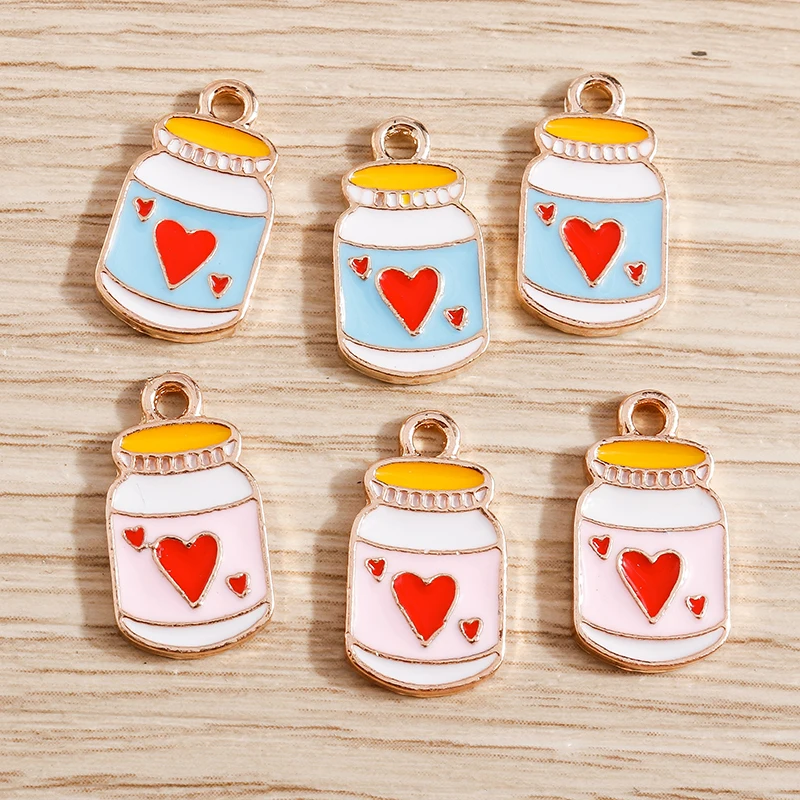 10pcs 9x17mm Enamel Love Heart Summer Drink Charms for Jewelry Making Earrings Pendants Necklaces DIY Bracelets Crafts Supplies