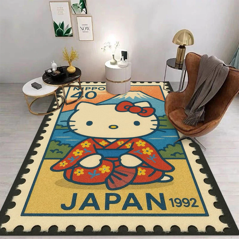 

MINISO винтажный коврик Holle Kitty и игровые карты, мягкий ковер, идеально подходит для декора спальни или игровой комнаты для девочек, подарочный коврик