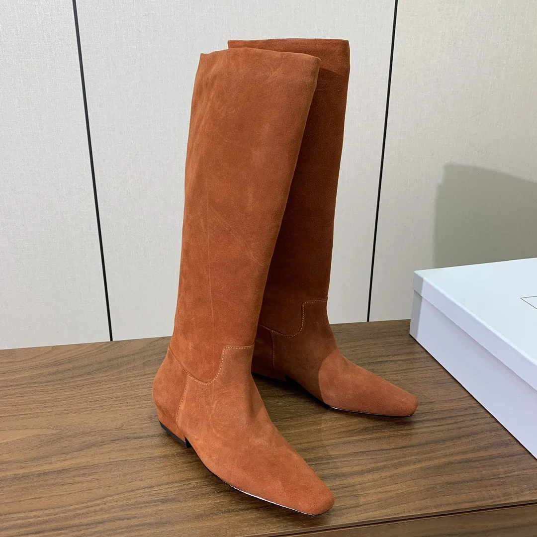 

women autumn and winter suede leather boots knee high boots genuine leather high heels versatile long boots