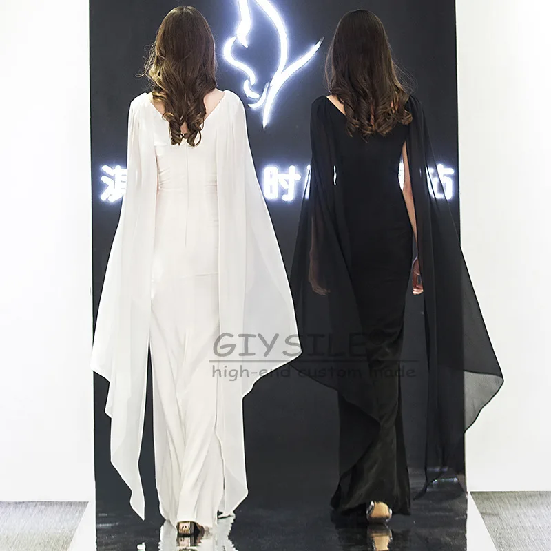 GIYSILE personnalisé Sexy robes de bal col en v parole longueur robes de bal sirène fermeture éclair dos robe de soirée avec manches longues vestidos