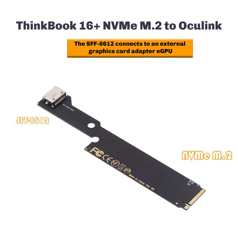 PCI-E 3.0 M.2 M-Key To Oculink SFF-8612 Host Adapter For 2022-2023 Thinkbook 16+ External Graphics Card & SSD