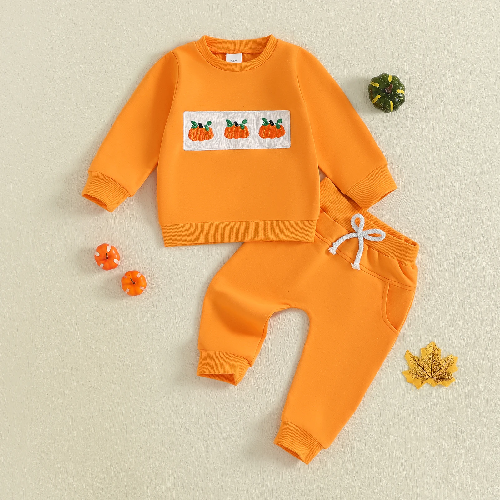 

VISgogo, наряд на Хэллоуин для малышей, толстовка с длинными рукавами и вышивкой тыквы и штаны, комплект из 2 предметов на осень