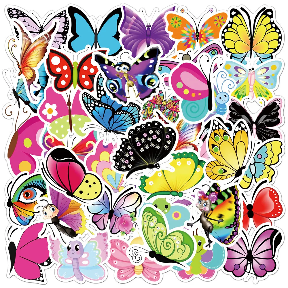 50 Stück Cartoon-Schmetterling Graffiti-Aufkleber für DIY Scrapbook Schreibwaren Wasserflasche Handy Laptop Gitarre Dekoration