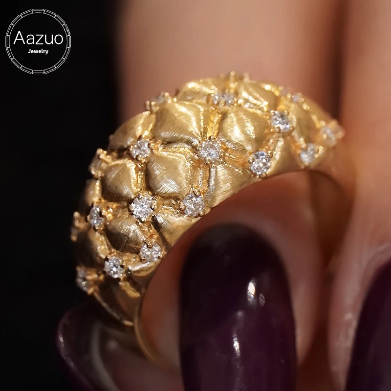 Aazuo Vintage Style 18K Yellow Gold Diamond Grid Jewelry Set -  Ring Earring For Women And Girls Perfect For Special Occasionse
