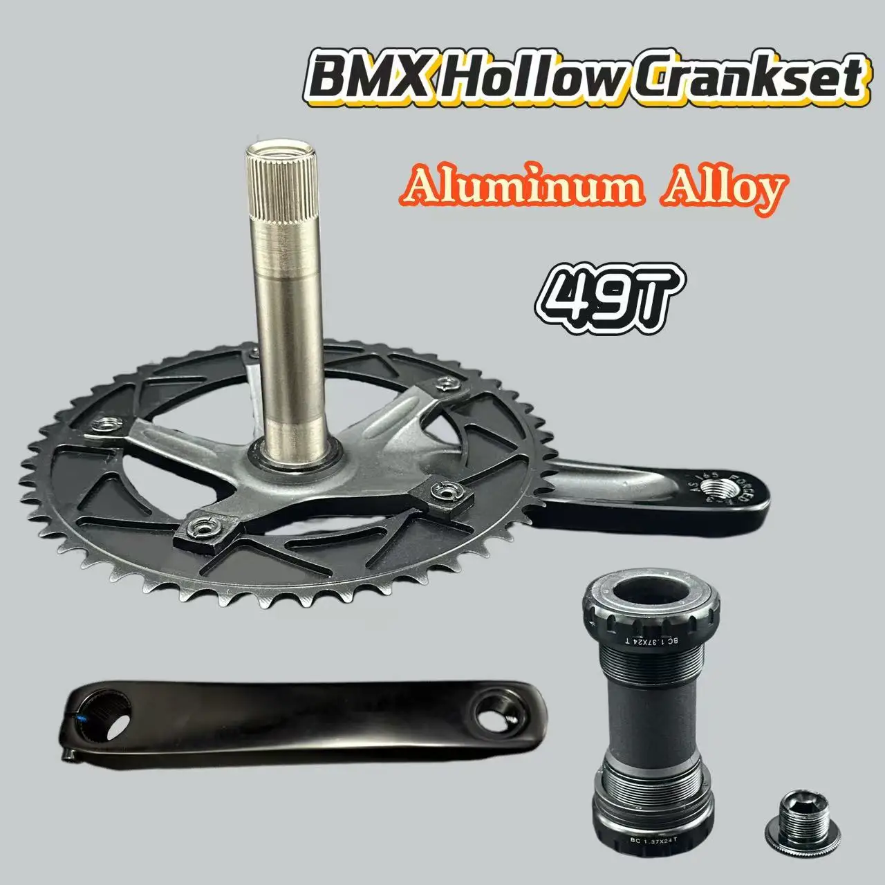 

BMX Crankset Full Aluminum Alloy 165mm Hollow Integrated Crank 49T 144BCD Chainring & Bottom Bracket, Fixed Gear Sprocket
