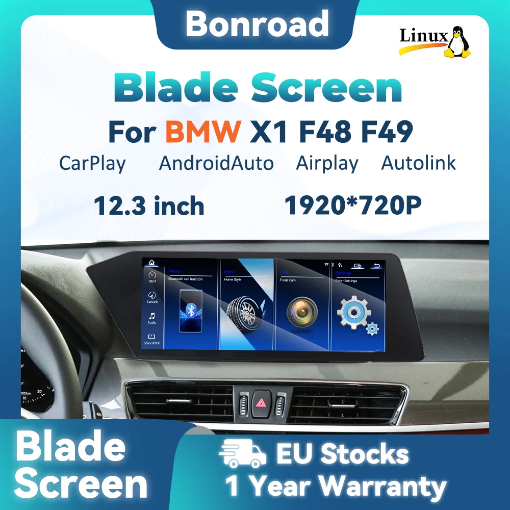 BONROAD 12,3 Zoll 1920*720 Wireless CarPlay Android Auto Autoradio Blade Full-Lamination Bildschirm für BMW X1 F48 NBT EVO System Airplay Autolink Mirroring Auto-Stereoanlage GPS-Navigation