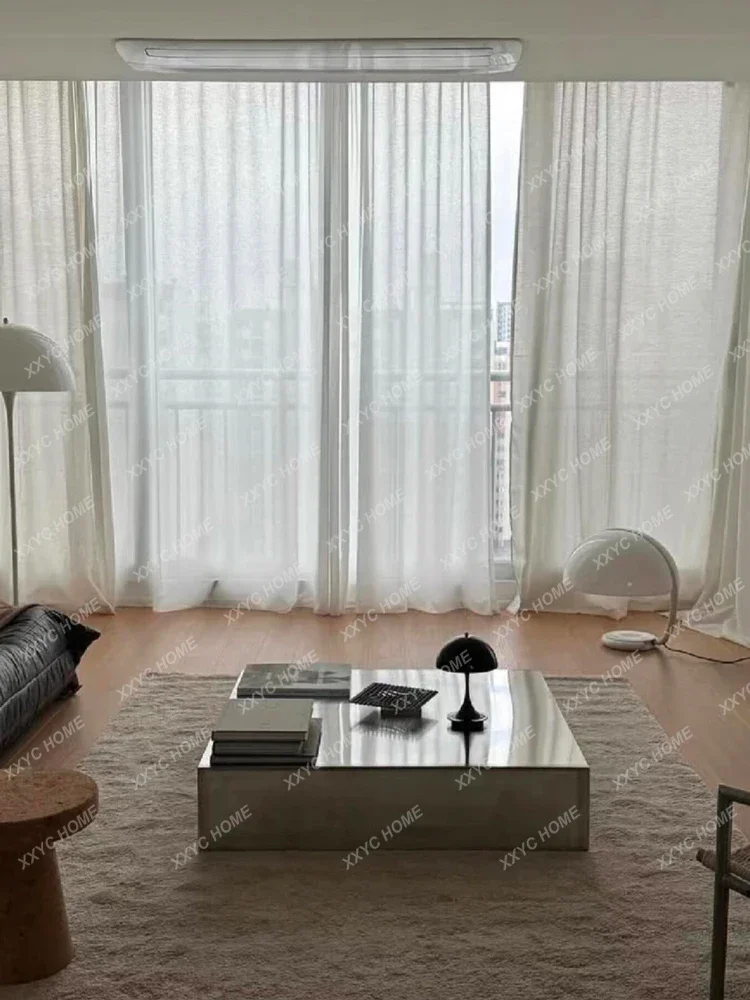

GGminimalist stainless steel metal coffee table small apartment living room light luxury household modern simple brushed matte