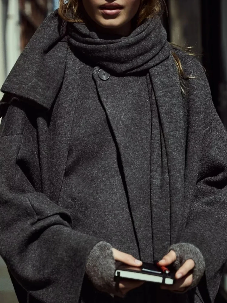 Women's Clothes Asymmetric Scarf Short Knitted Jacket Spring Autumn Coat Cardigan Long Sleeve Top Trendy Coats Design Streetwear