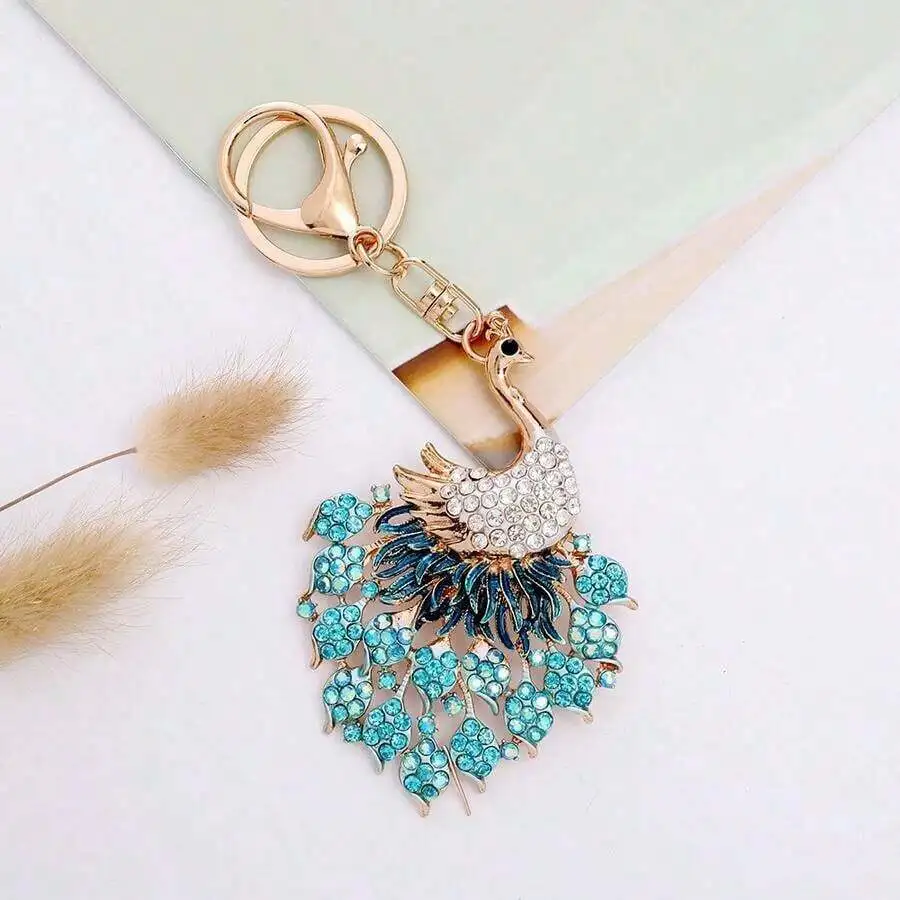 Alloy Peacock Keychain With Rhinestones For Bag Car Backpack Decoration Stylish Fashion Accessory - view 3