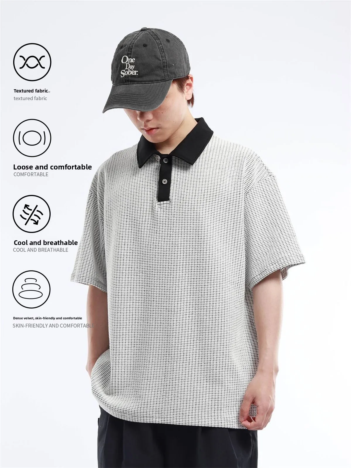 Textured Fabric  Shirt Men's Short Sleeve Embroidered Contrast Color Summer New Style Loose Fit T-Shirt Youth Vitality Style