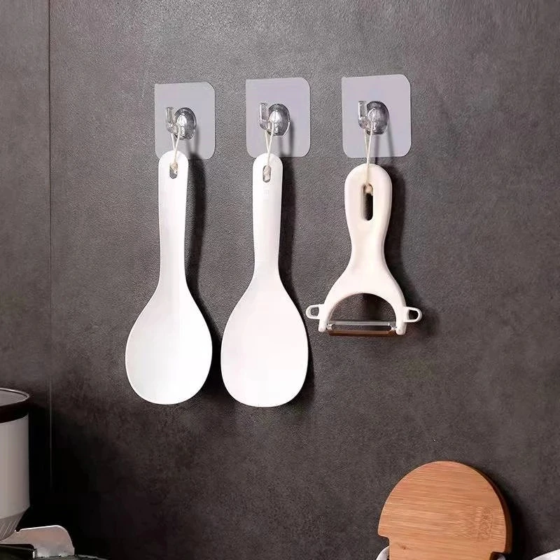 Perchero de pared para almacenamiento de llaves, 10 piezas, autoadhesivo fuerte transparente, organizador de cocina y baño