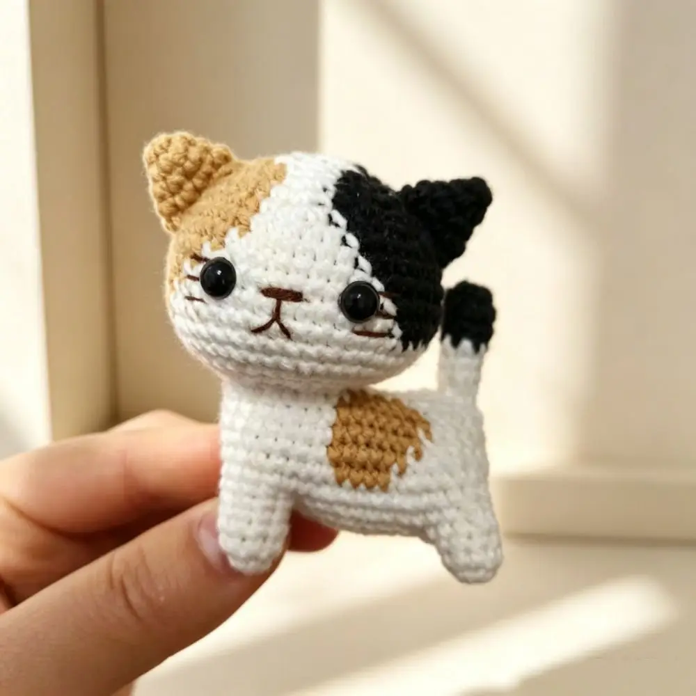 Creative Standing Crochet Cat Kitten Doll Bookshelf Decor Knitted Cat Handmaking Cute Handwoven Animal Birthday Gift