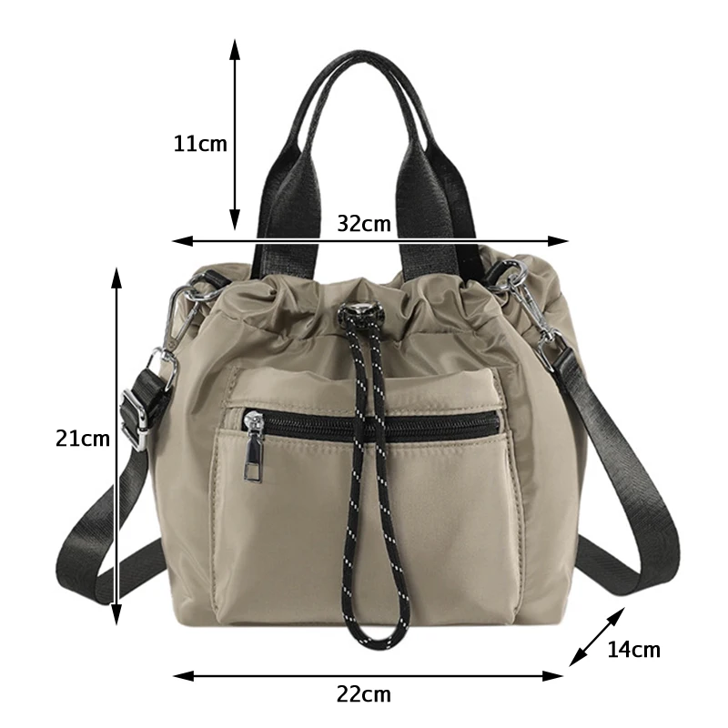 Nowe żyłka nylonowa torby kubełkowe koreański styl sznurek miękka torba typu Crossbody torba o dużej pojemności codzienna torba na ramię moda damska torba