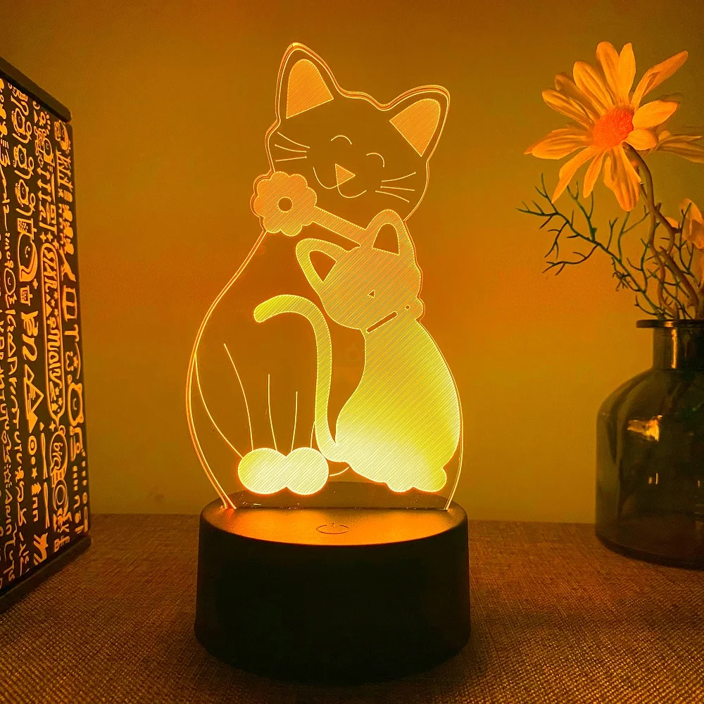 3D Night Light Animal Cat Lion King Switch USB Black Touch Colorful 16 Colors New Creative Ambient Light Holiday Christmas Gift