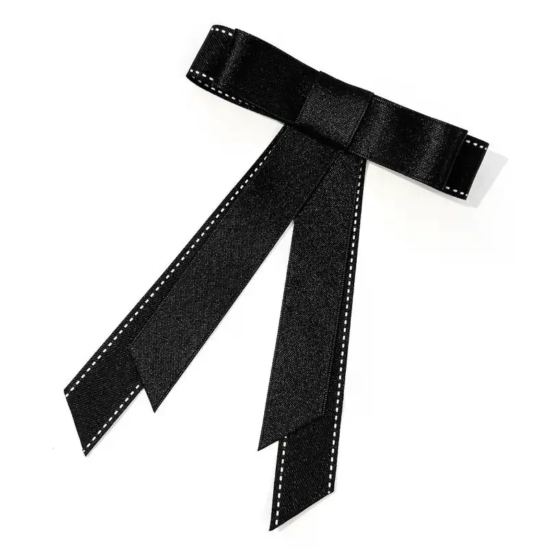 Black Ribbon Fabric Bow Brooch Tie Blouse Sweater Neckline Accessories Decoration