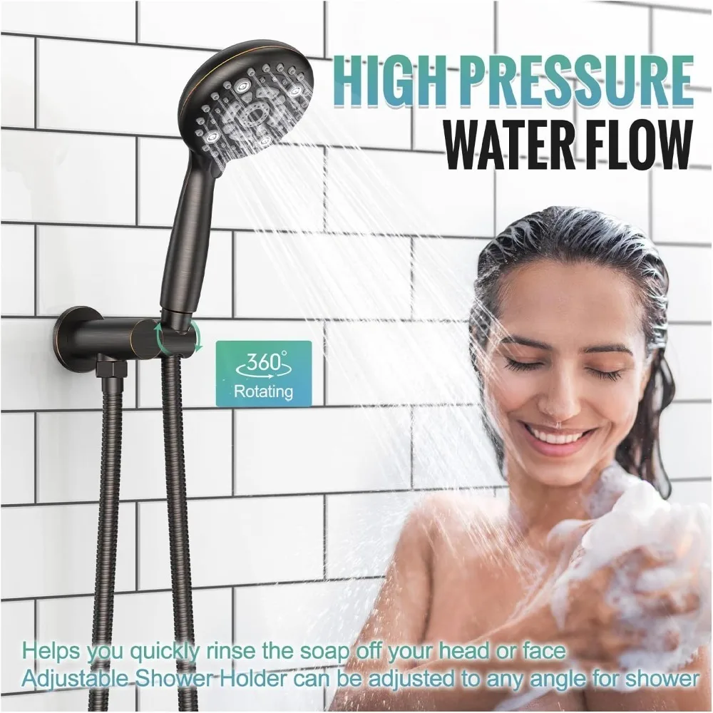 Shower System, 16 inch Shower Faucet Set, 6 Setting High Pressure Handheld Rain Shower Head Kits, Valve Included, Stainless