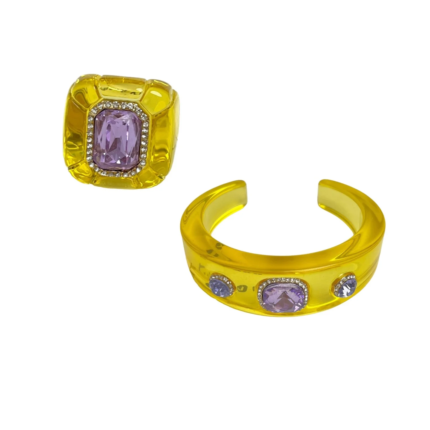 Image of Luxuriöses Manschettenarmband- und Ring-Set für Damen, Strass-Harz-Armreif- und Ring-Set für Hochzeiten, Partys und den täglichen Gebrauch, Schmuckgeschenke