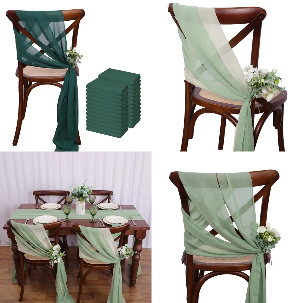 

Elegant 17x275cm Christmas Green Chiffon Chair Sashes - Set of 24 Pieces. Sage Chair Sash Wedding Ribbon for Wedding Party Decor