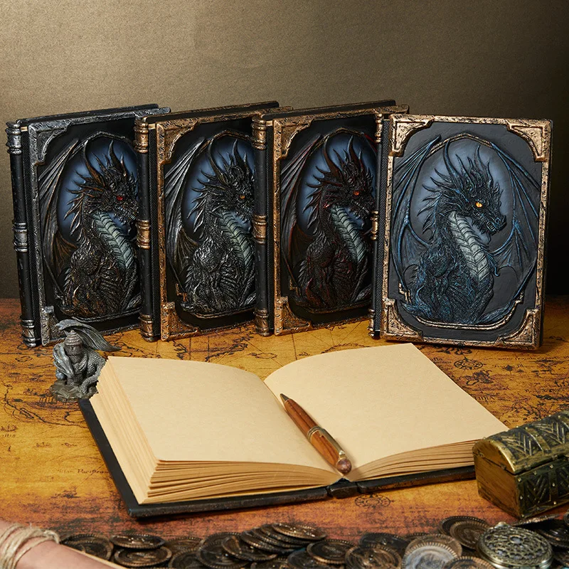 New Retro 3D Dragon Notebook Diary Relief Writing Notebook Handmade Resin Cover Student Diary Gift Office Supplies