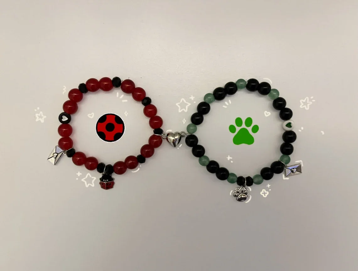 Black Cat and Ladybug inspired beaded bracelets, gift idea, bff. cute, coquette, y2k, couple, jewelry