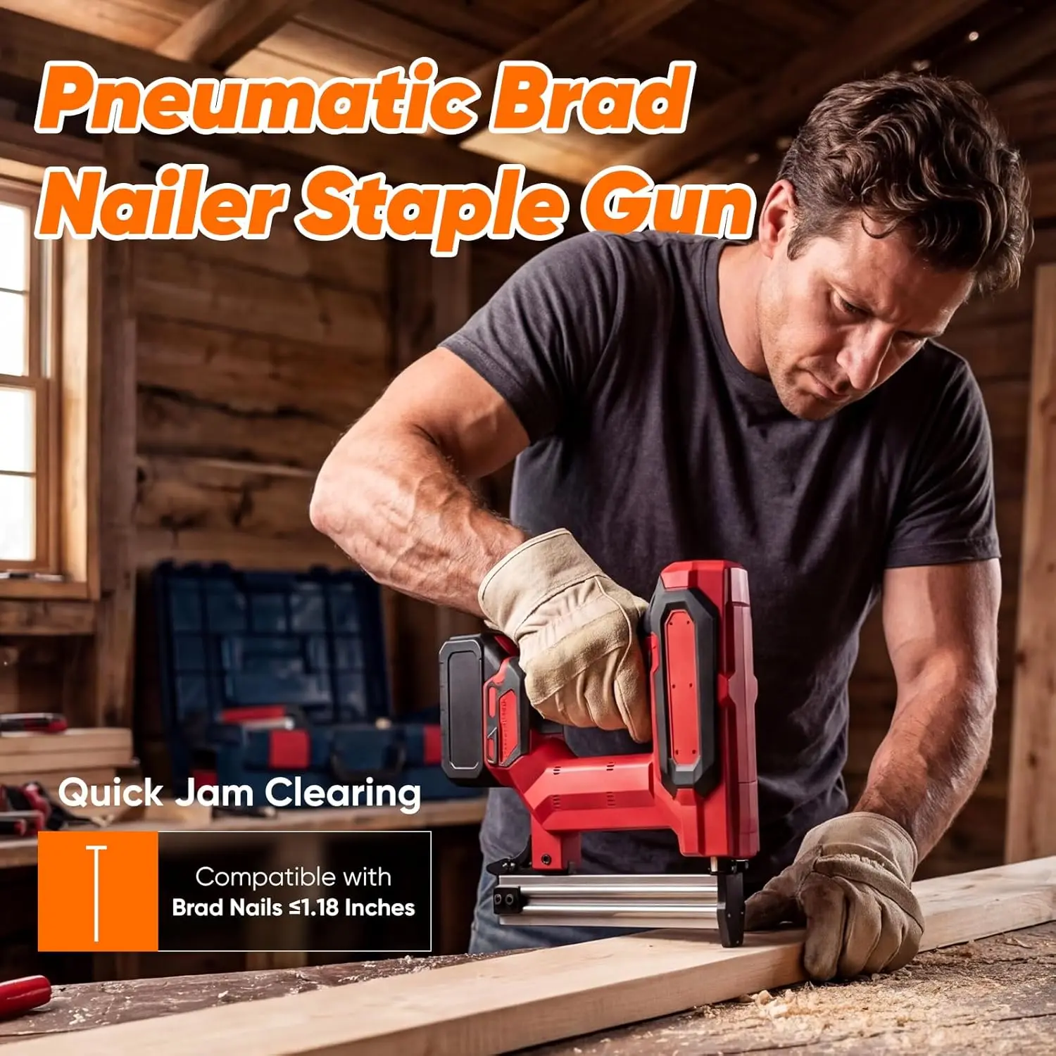 21V Cordless Brad Nailer and Stapler, Heavy Duty Battery Powered Nail Gun for Upholstery, Woodworking, Carpentry, and Home DIY (Staples Not Included)