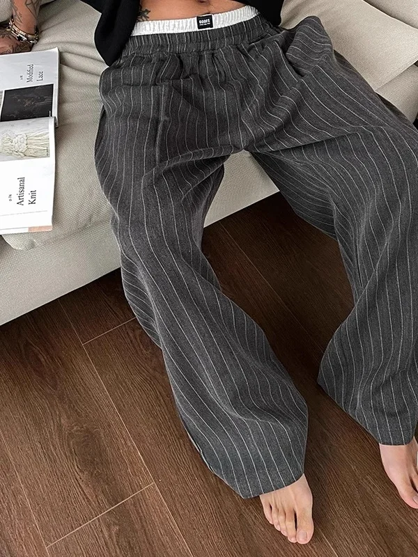 

Extra Large 300 Pou Design Sensation Double Layer Waist Color Blo Casual Pants Men Women Summer Thin Loose Stripe Wide L...