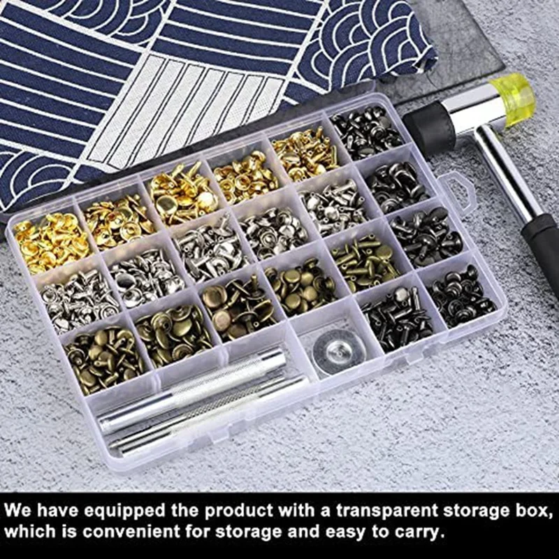 360 Set Leather Rivets 4 Colors Double Cap Rivets Tubular 4Pcs For DIY Leather Craft Clothes Shoes Decoration And Repair