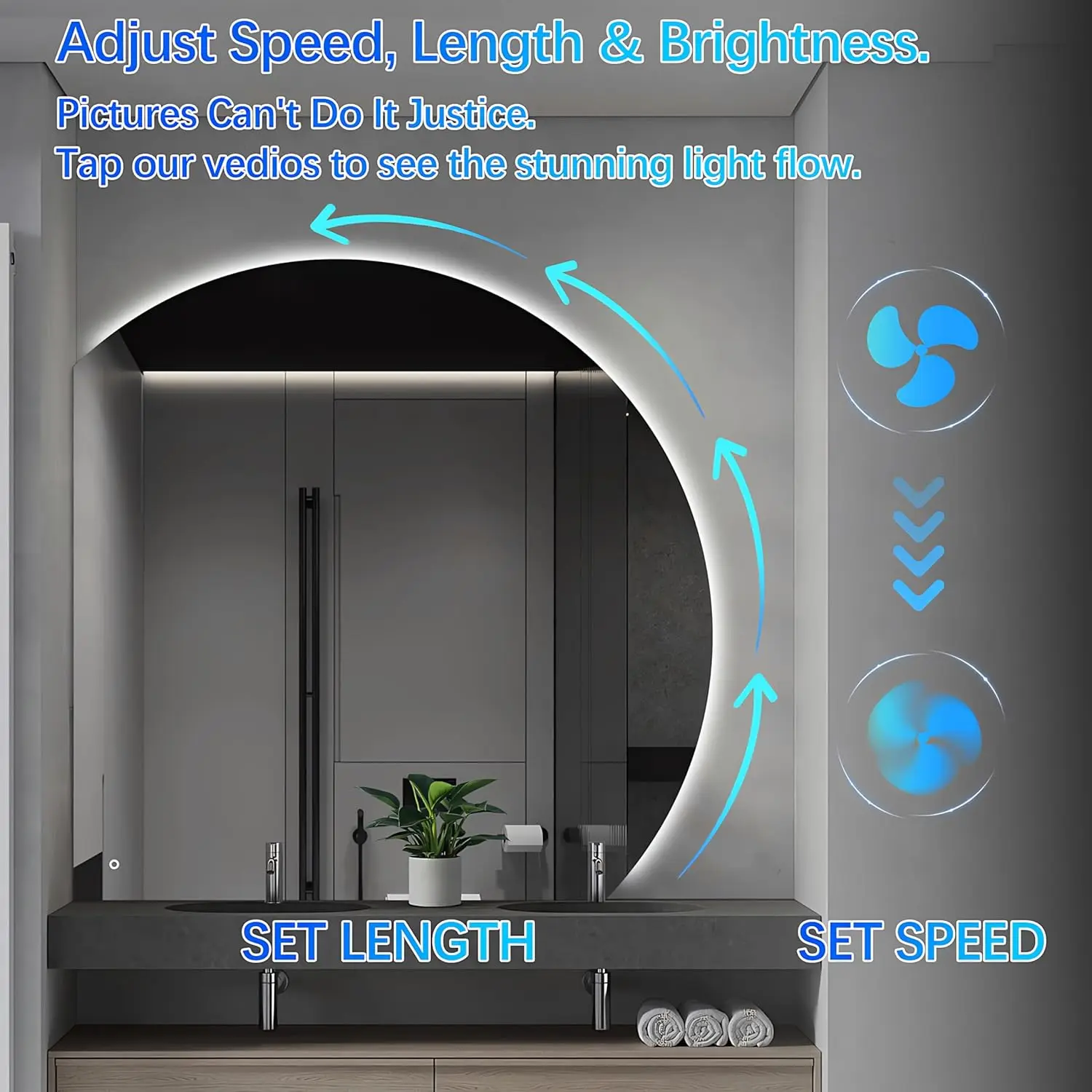 Entryway & Bathroom LED Mirror, Tempered Glass, White, Anti-Fog, Dimmable, Explosion Proof