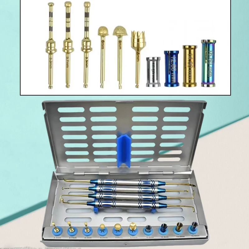 Sinus Lift Implants Kit with Drills, Caps, Elevator, Surgical Tools for External Sinus Lift Surgery