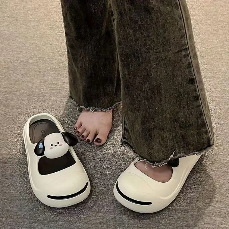 Closed Toe Half Slippers for Women Summer 2024 New Cartoon Puppy Thick Bottom Poop Feeling Sandals for Women Slippers Women