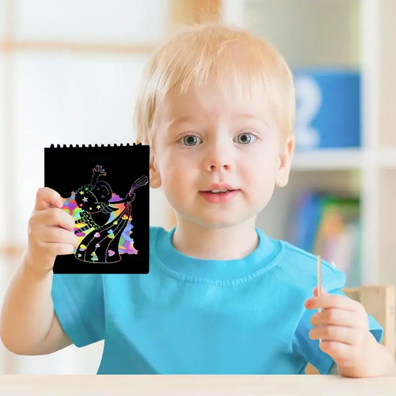 Scratch Off Boek Kleurrijke Kartonnen Krasboek Verdikte Educatief Kinderkunstboek Multifunctionele Schilderbenodigdheden Voor