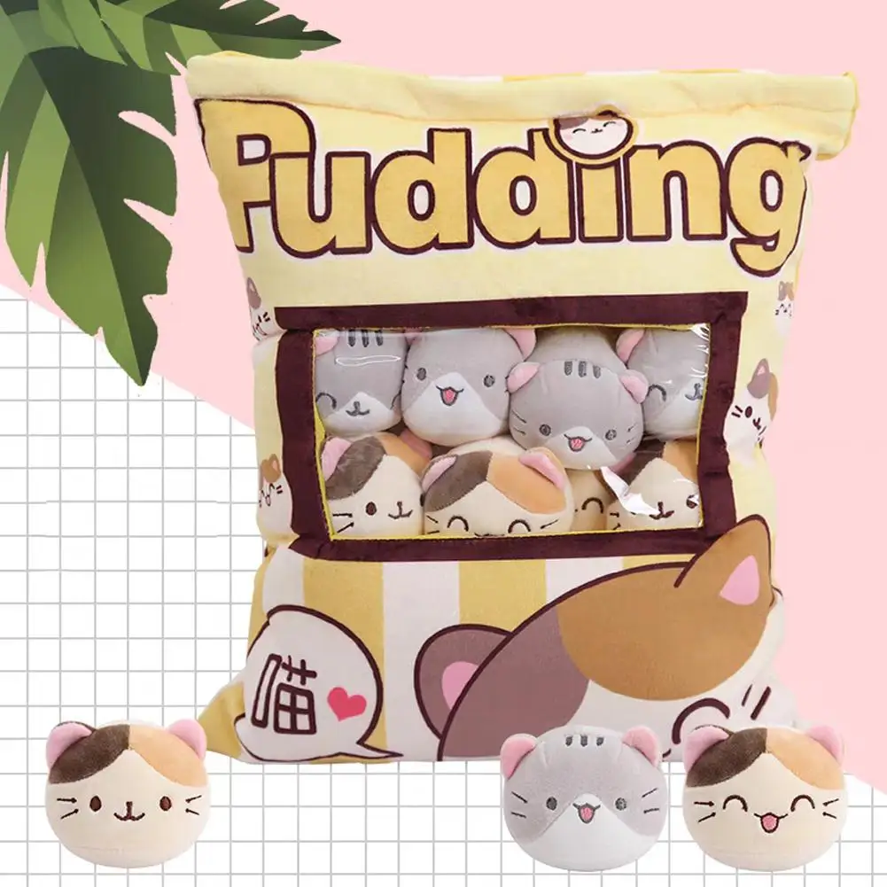 Cute Cat Snack Stuffed Dolls Pillow Pudding Decorative Dolls With Cat Pudding Kawaii Toy Plush Pillow Kids Birthday Gifts