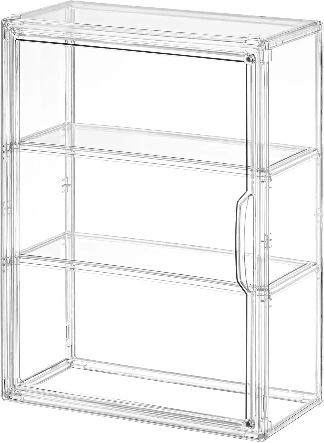 

4 Pack 3 Tier Clear Display Case for Figures, Wall-Mounted Acrylic Organizer with Magnetic Door & Removable Shelves