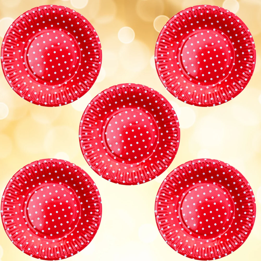 

20Pcs Red Polka Dot Party Plates Disposable Paper Tableware for Birthday Baby Shower Wedding Celebration 7 Inch