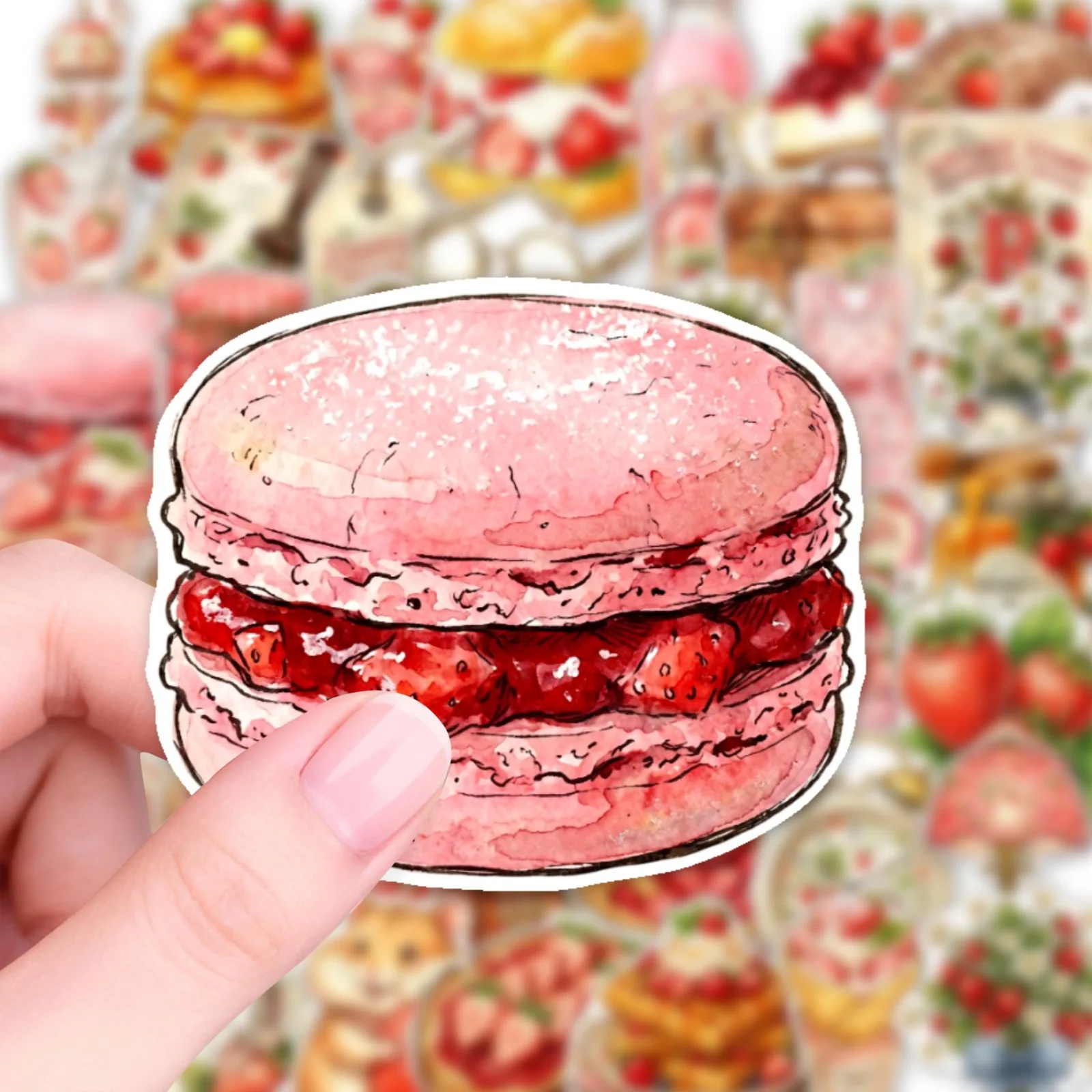 50PCS Retro Watercolor Strawberry Sticker DIY Graffiti Dessert Objects Decoration Notebook Skateboard Cartoon Sticker Toys Gifts