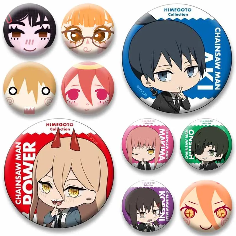Anime Peripheral Soft Button Pins Power Reze Denji Makima Cartoon Badge Round Snap-in Brooches for Backpack Jewelry Accessories