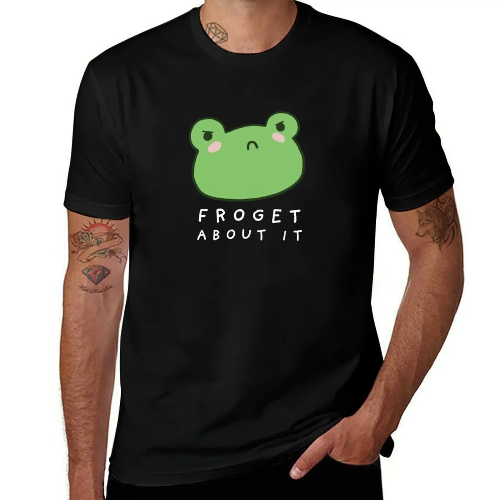 Froget About It: Cute Grumpy Frog with a Funny Frogge Pun, Kawaii Froggy Face Meme, Sarcastic Italian Forget About It Sa T-Shirt