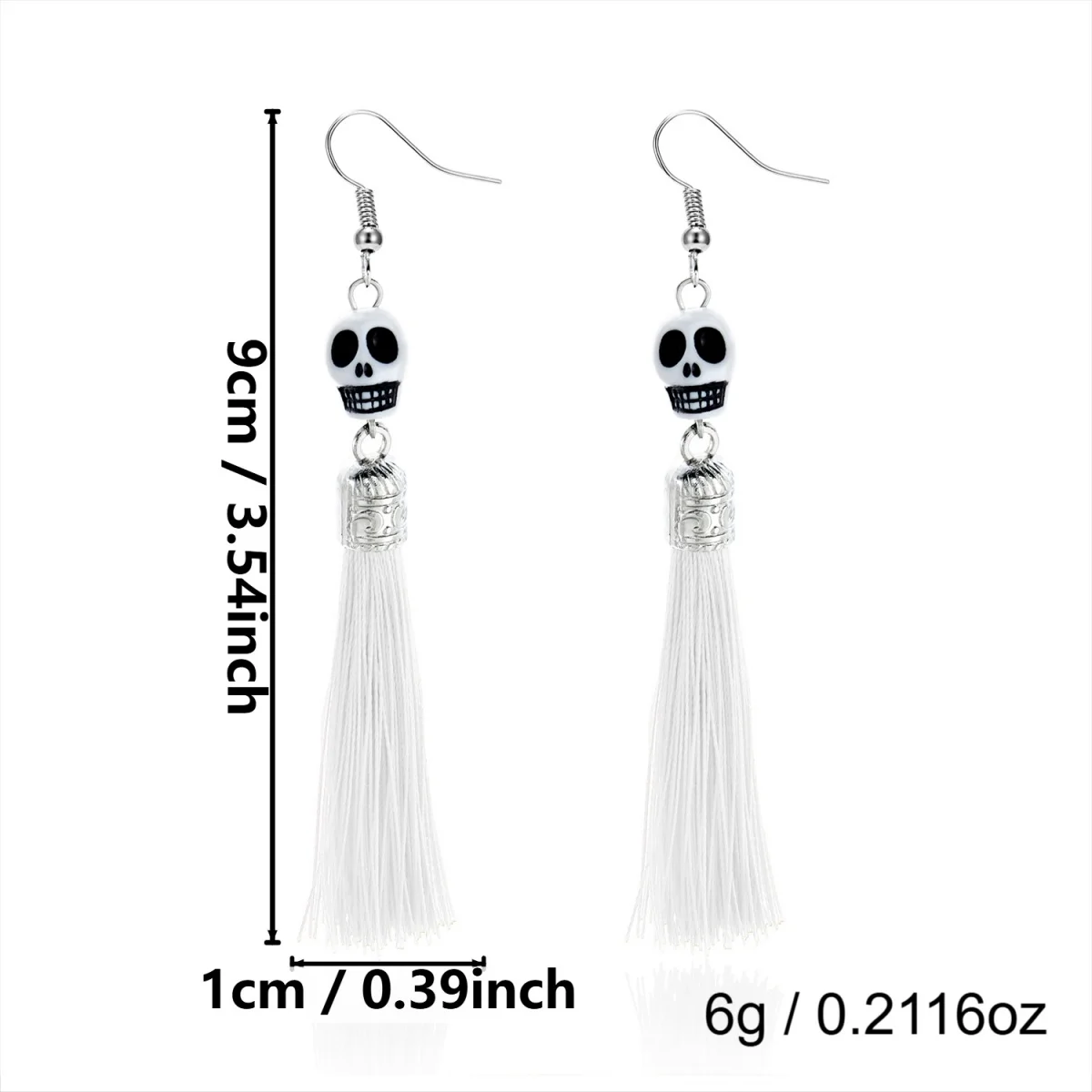 Schwarz-weiße Ohrringe mit grinsendem Totenkopf und Quasten für Damen, Gothic-Punk, dunkler Stil, Skelett-Karnevals-Ohrringe, Halloween-Schmuck – Detail 34