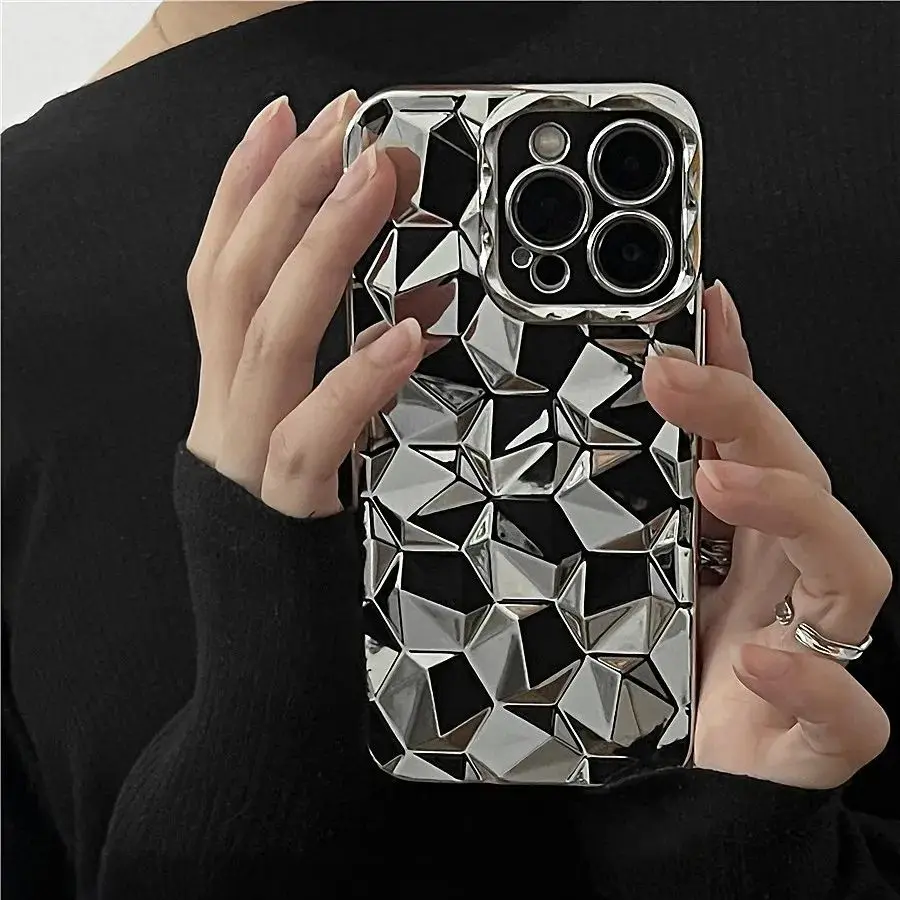 Luxury Diamond Pattern Electroplate Phone Case For iPhone 11 12 13 14 15 Pro Max XSMax XR X 7 8 Plus Shockproof Back Cover Funda